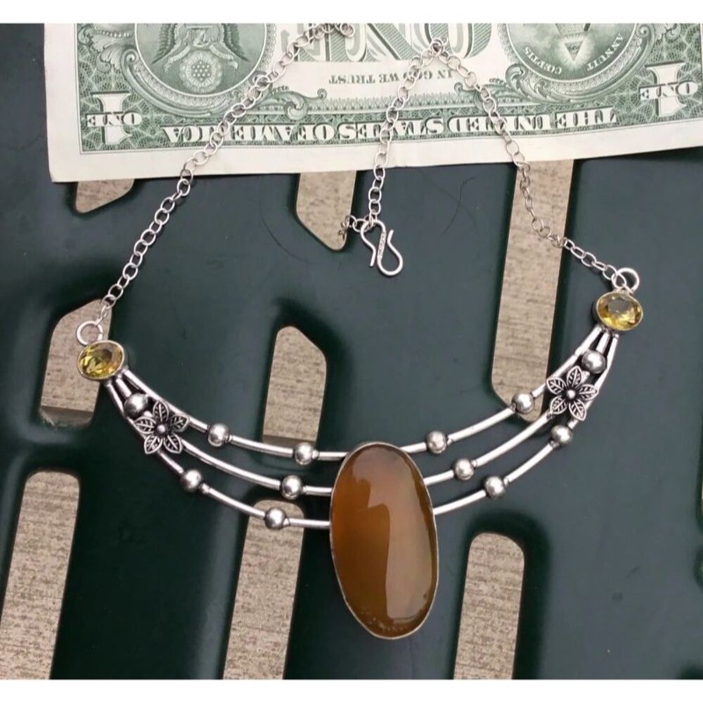 Honey Agate with Citrine Statement Necklace boho indie warm witchy
